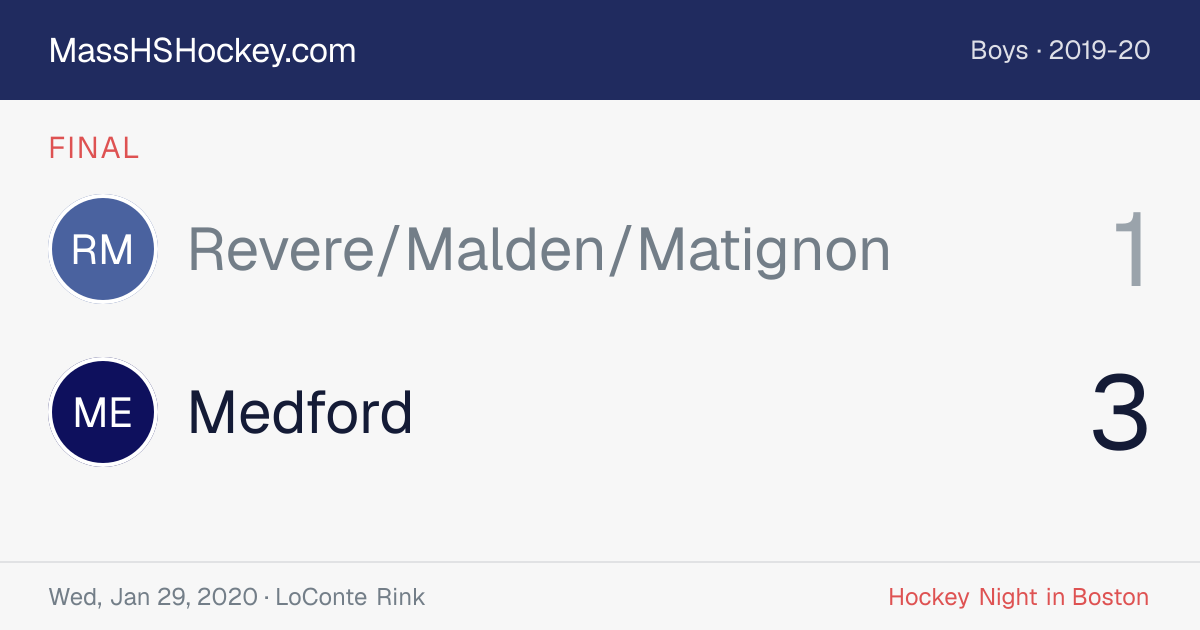 Revere/Malden/Matignon at Medford score card