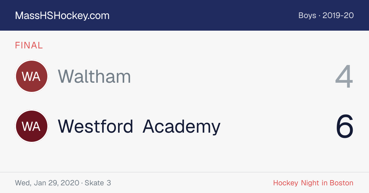 Waltham at Westford Academy score card