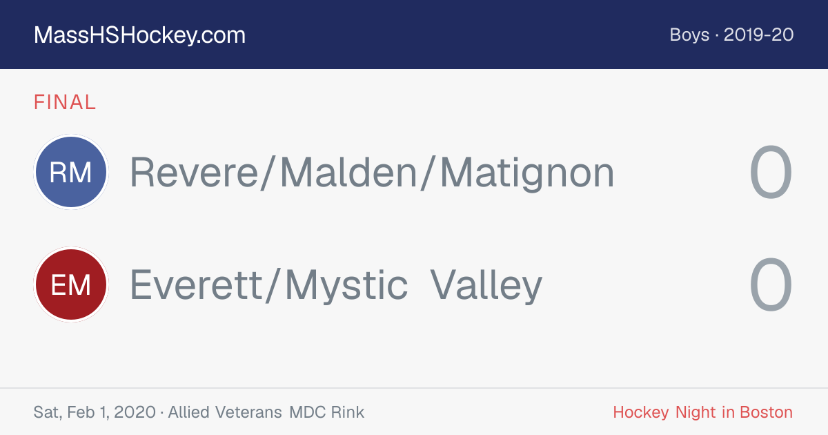 Revere/Malden/Matignon at Everett/Mystic Valley score card