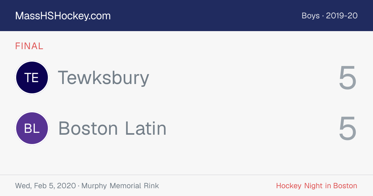 Tewksbury at Boston Latin score card