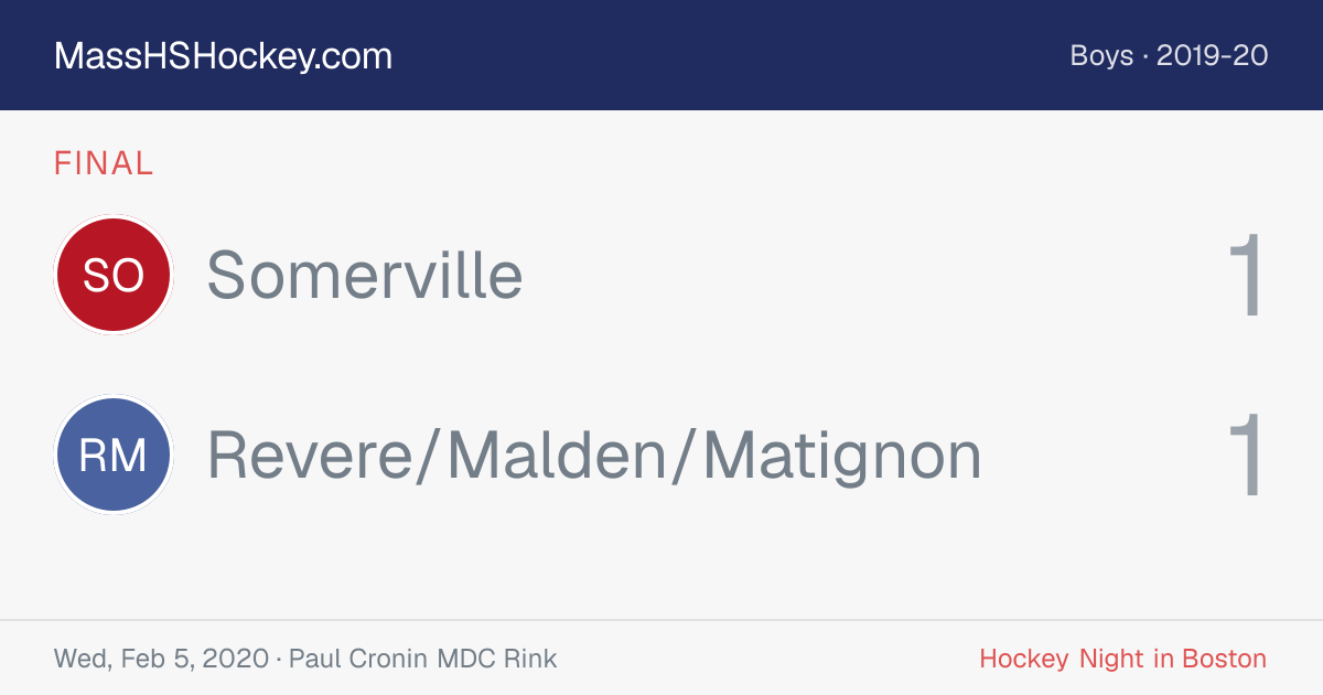 Somerville at Revere/Malden/Matignon score card