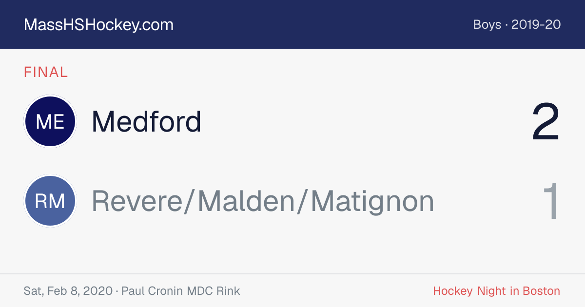 Medford at Revere/Malden/Matignon score card