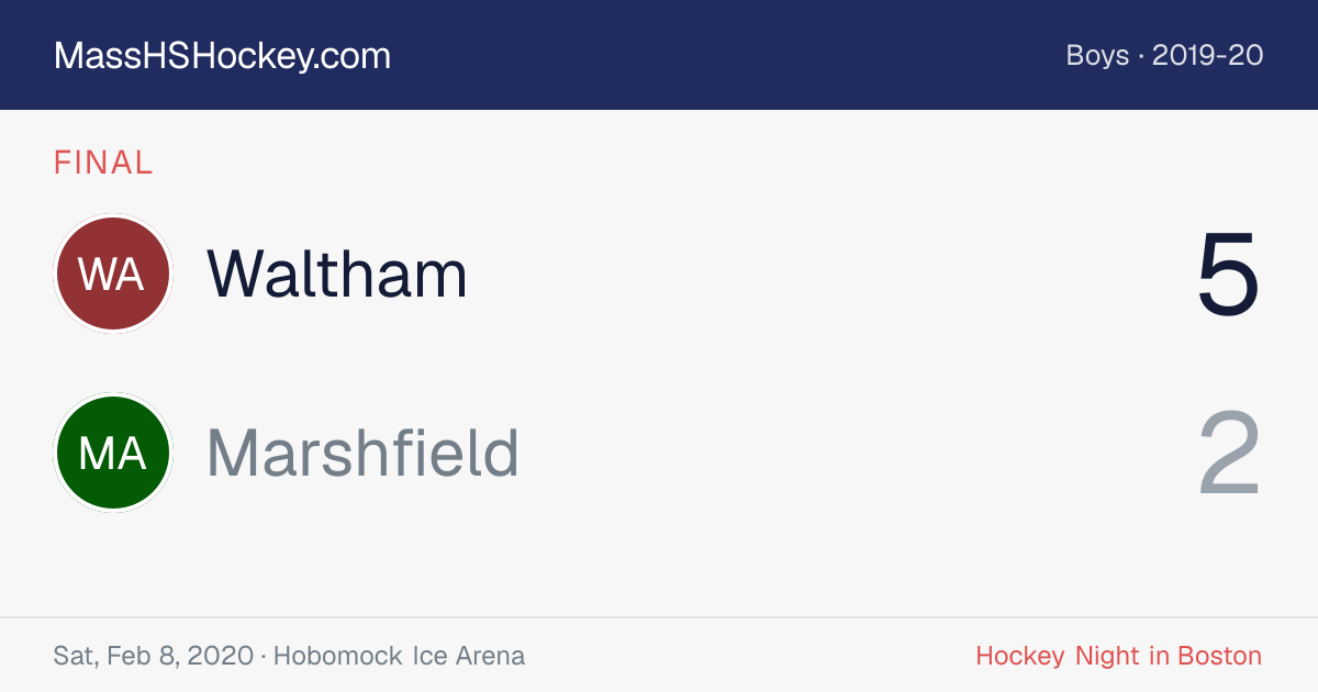 Waltham at Marshfield score card