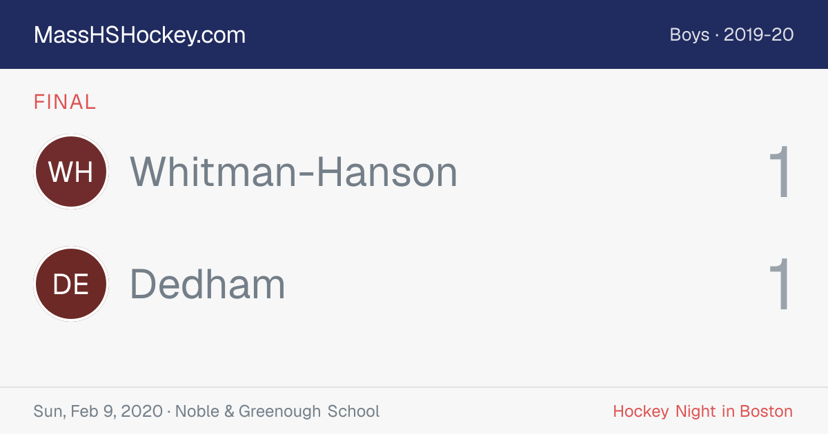 Whitman-Hanson at Dedham score card