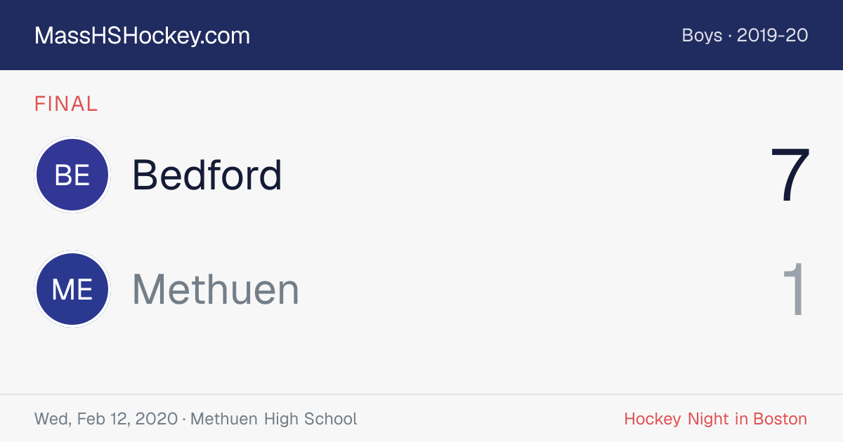 Bedford at Methuen score card