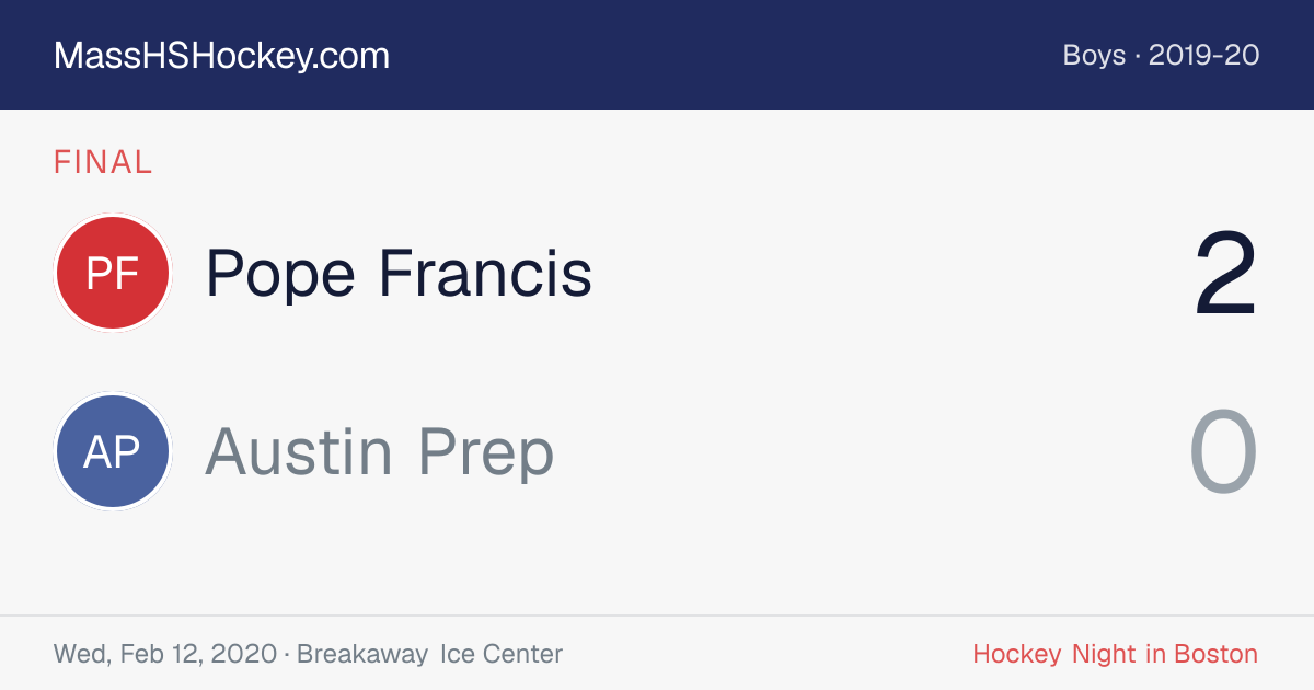 Pope Francis at Austin Prep score card