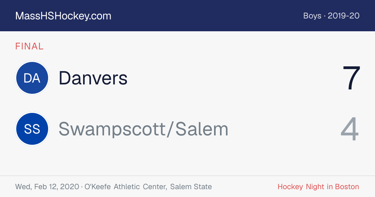 Danvers at Swampscott/Salem score card