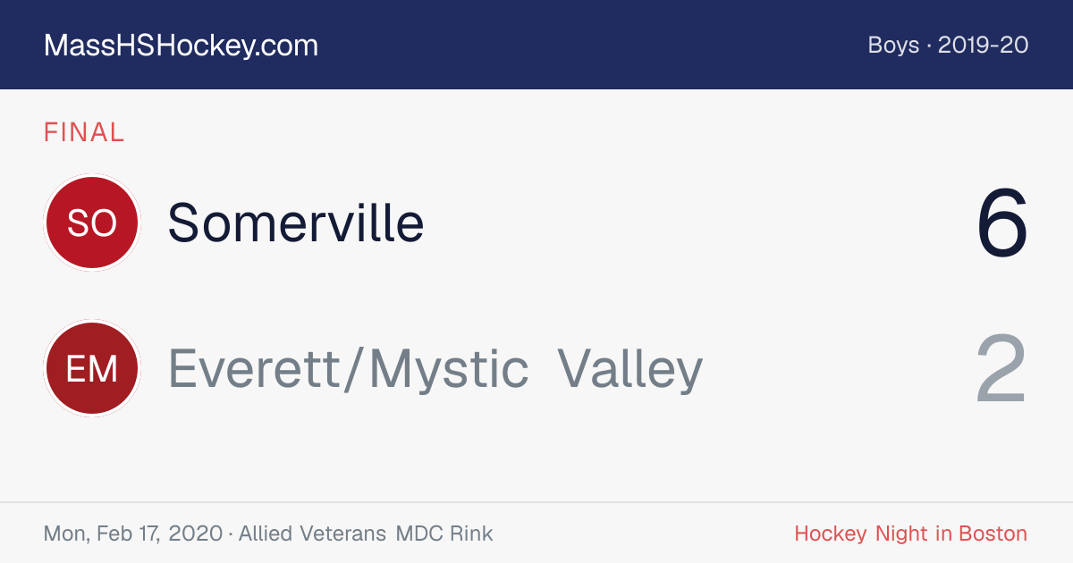 Somerville at Everett/Mystic Valley score card