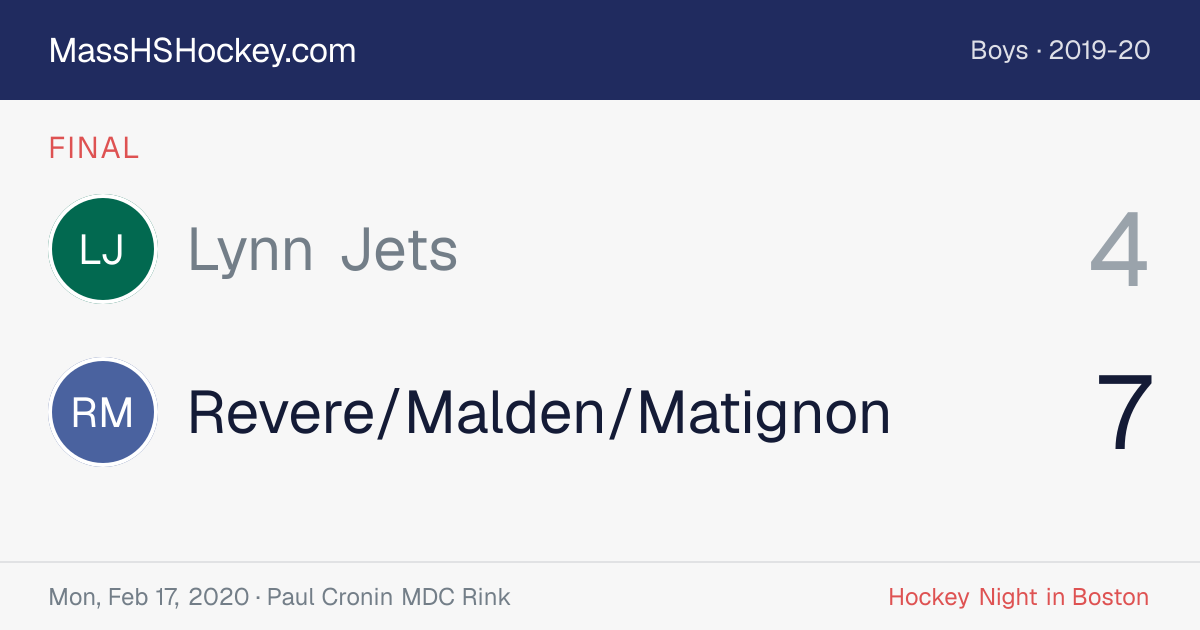 Lynn Jets at Revere/Malden/Matignon score card