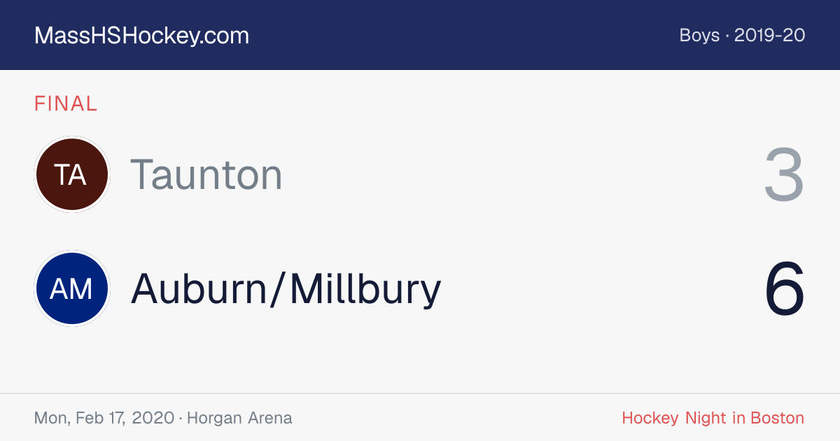 Taunton at Auburn/Millbury score card