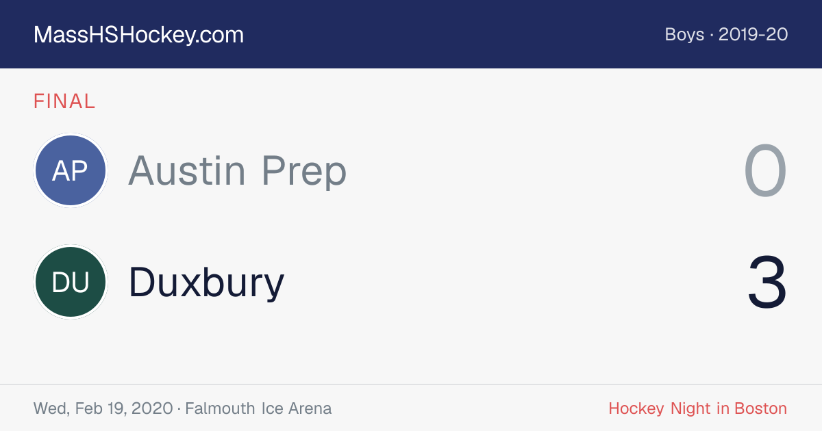 Austin Prep at Duxbury score card