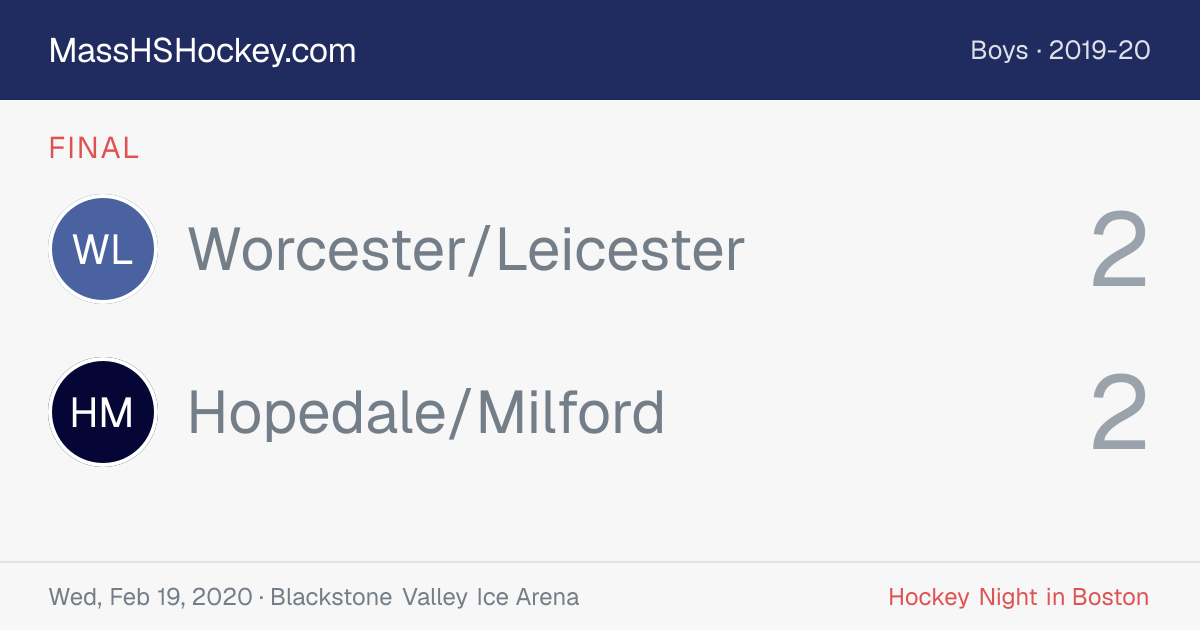 Worcester/Leicester at Hopedale/Milford score card