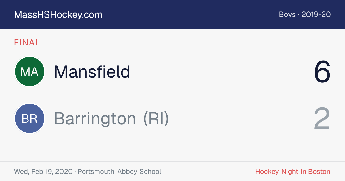 Mansfield at Barrington (RI) score card