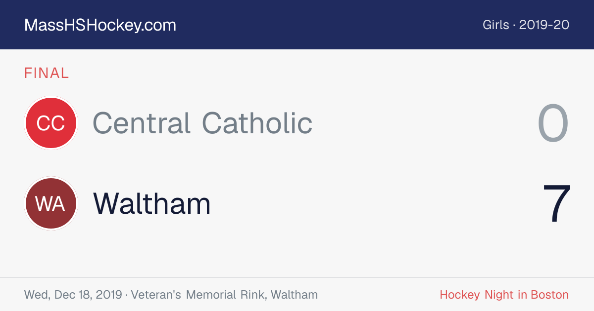 Central Catholic at Waltham score card