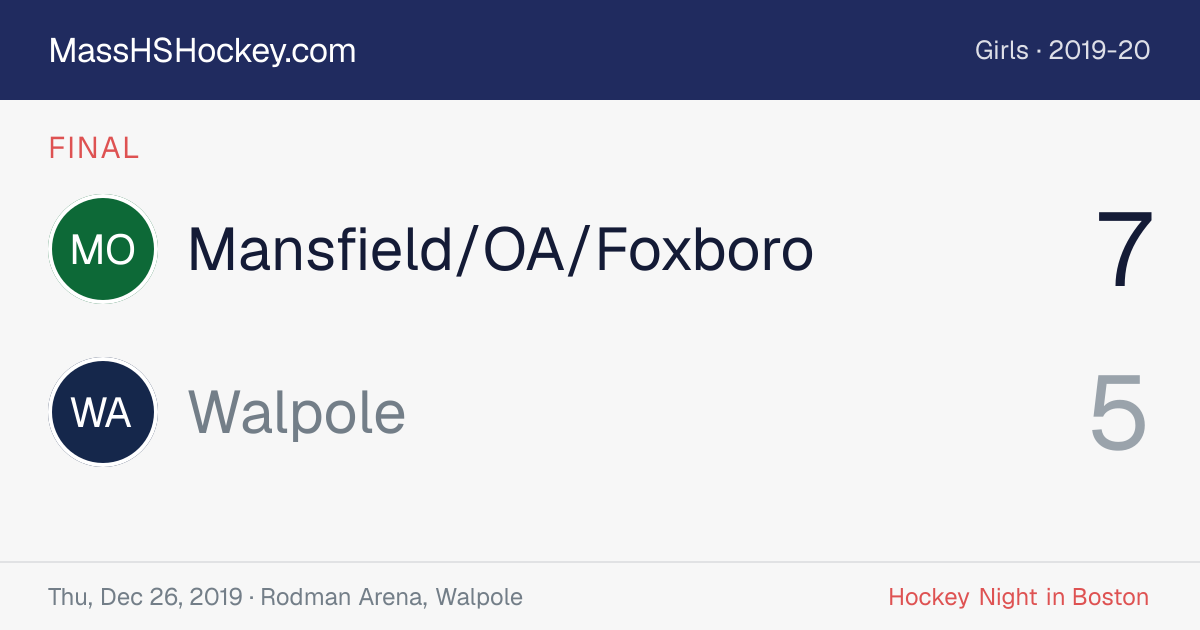 Mansfield/OA/Foxboro at Walpole score card
