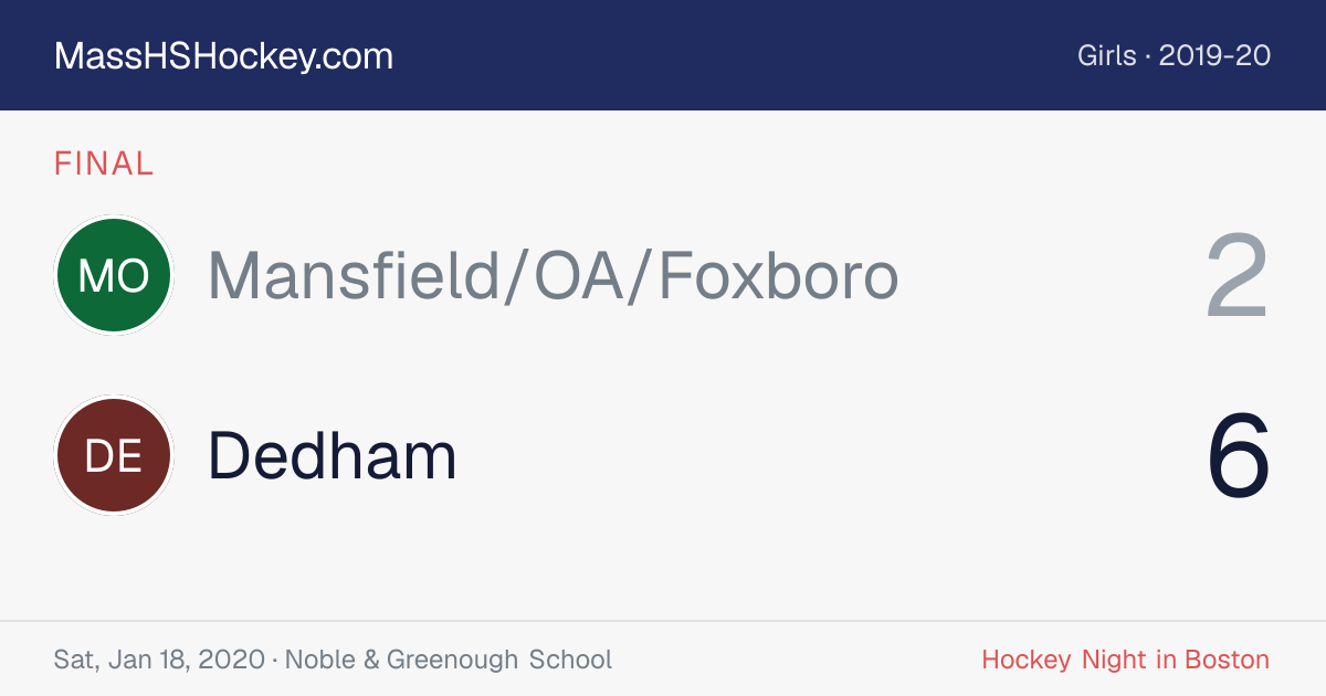 Mansfield/OA/Foxboro at Dedham score card