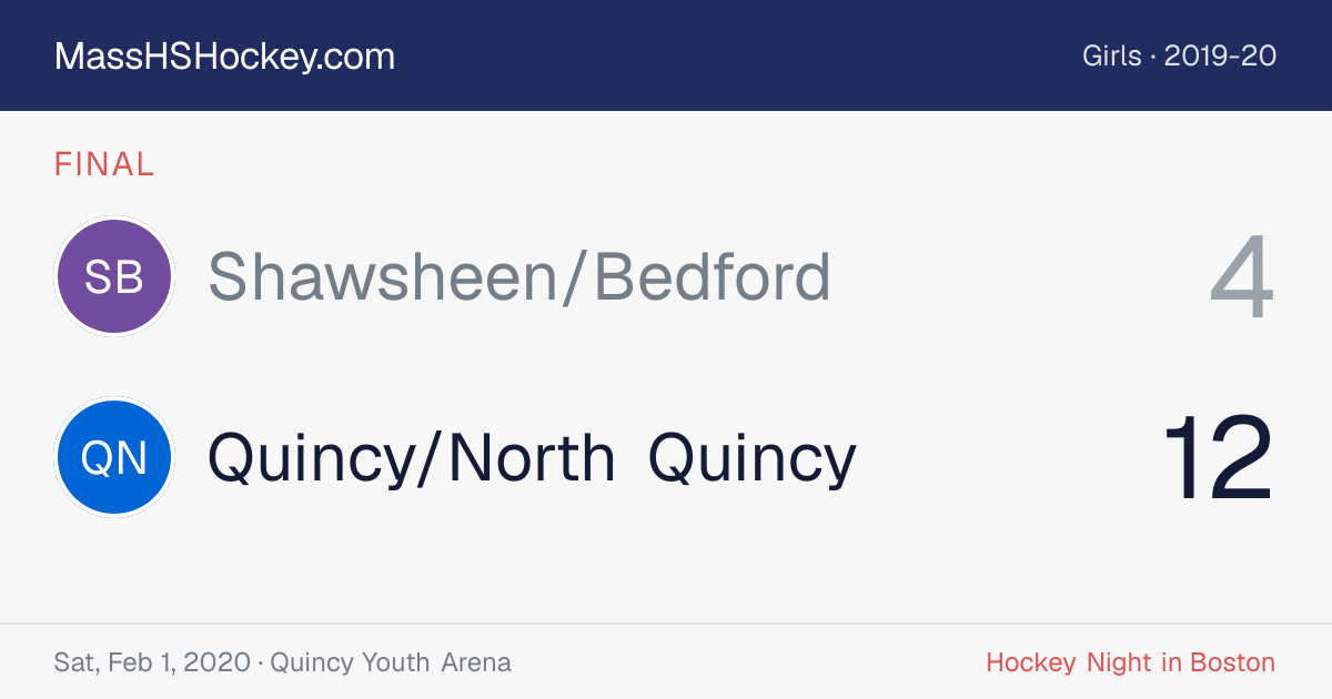 Shawsheen/Bedford at Quincy/North Quincy score card