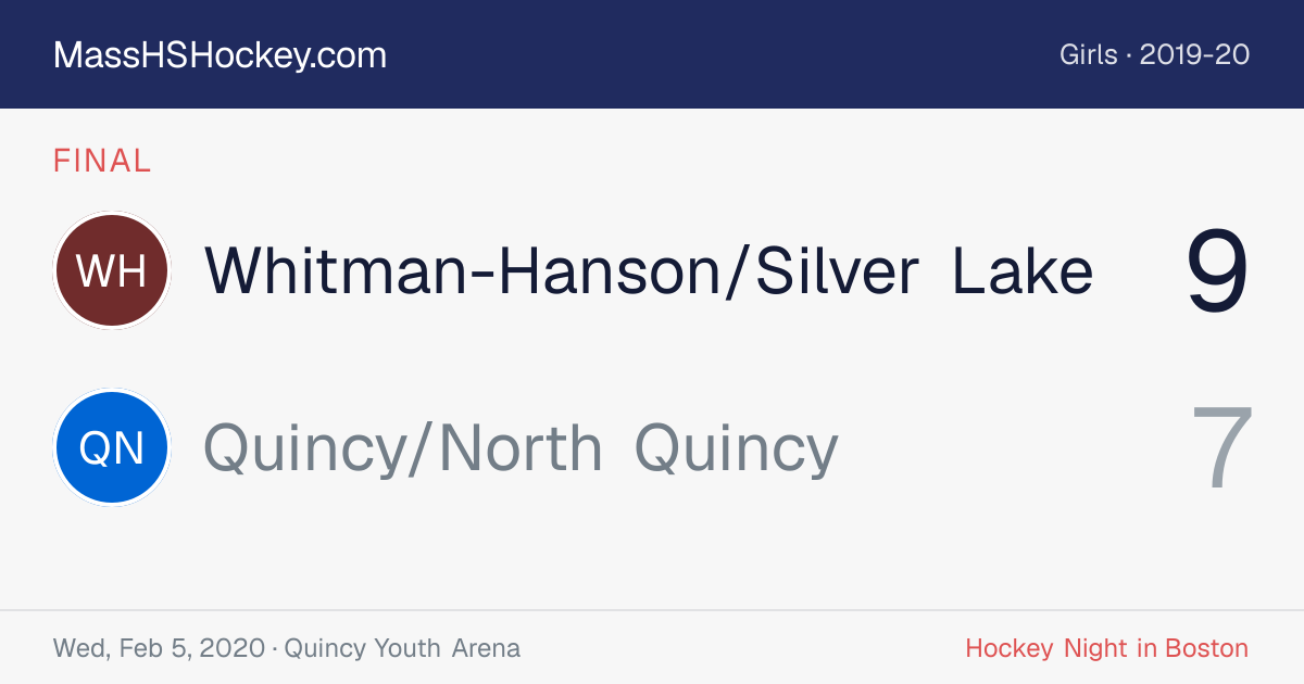 Whitman-Hanson/Silver Lake at Quincy/North Quincy score card