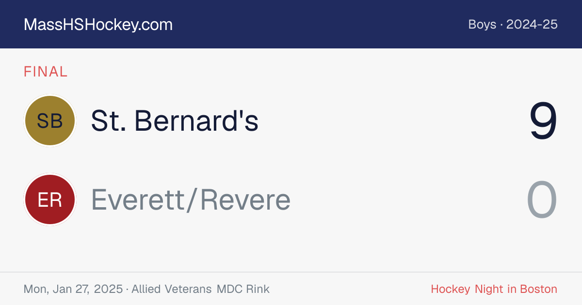 St. Bernard's at Everett/Revere score card