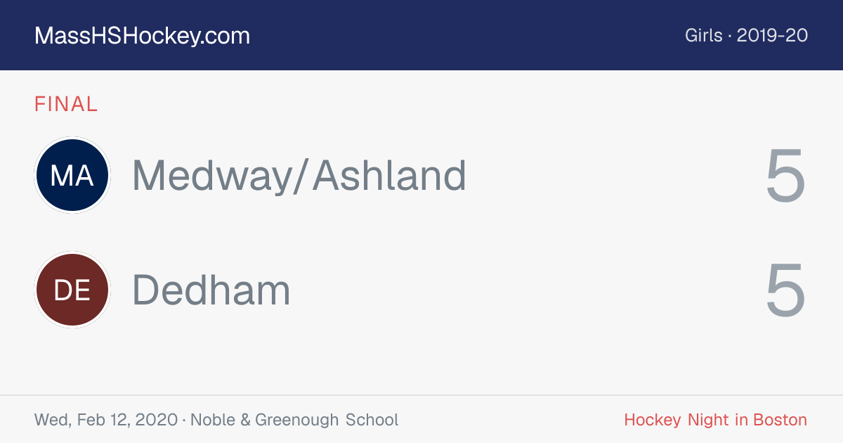 Medway/Ashland at Dedham score card