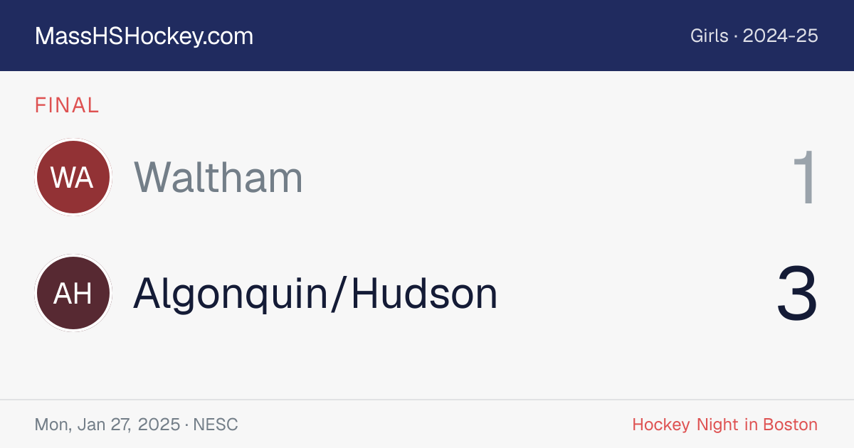Waltham at Algonquin/Hudson score card