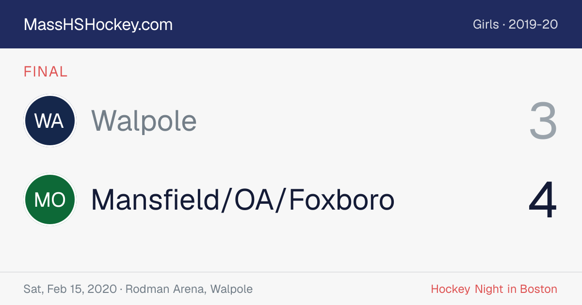 Walpole at Mansfield/OA/Foxboro score card