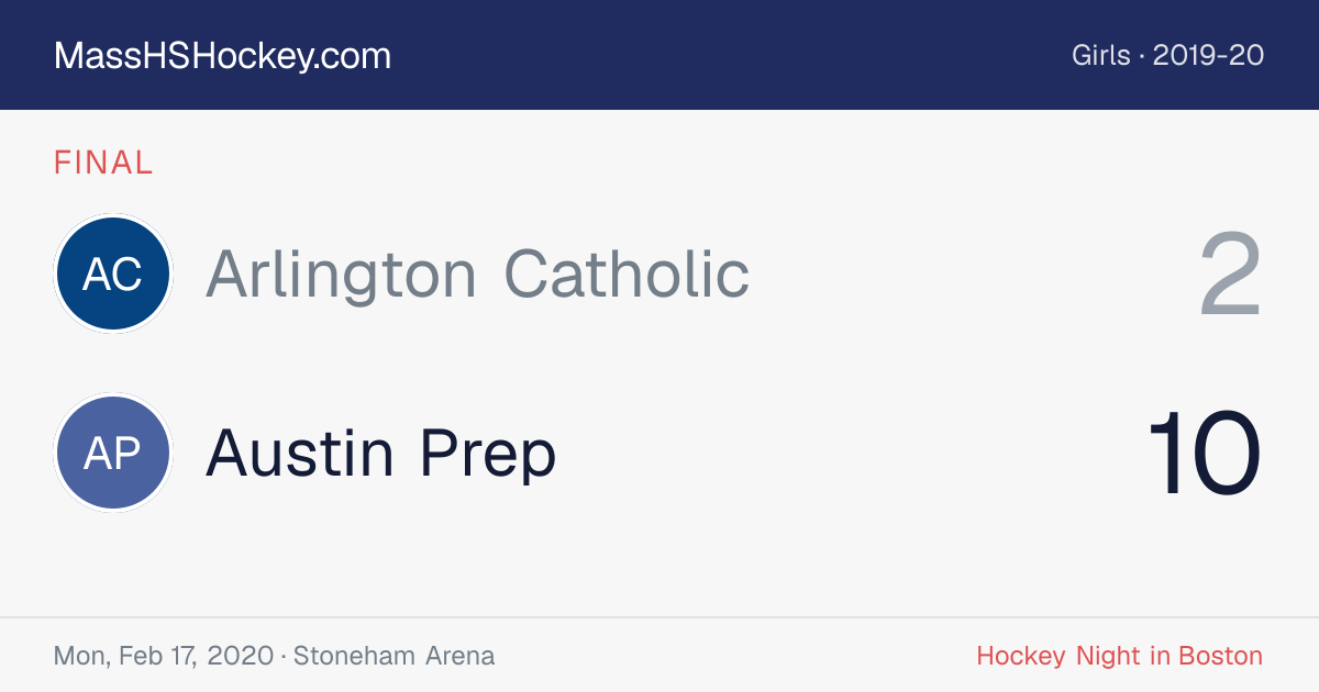Arlington Catholic at Austin Prep score card