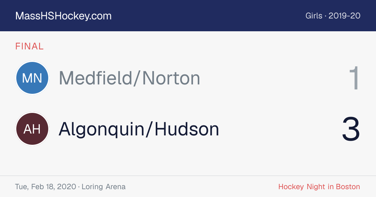 Medfield/Norton at Algonquin/Hudson score card