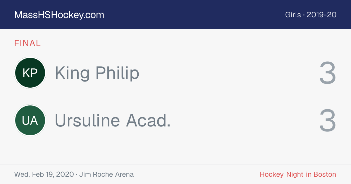 King Philip at Ursuline Acad. score card