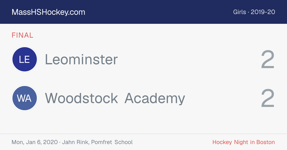 Leominster at Woodstock Academy score card