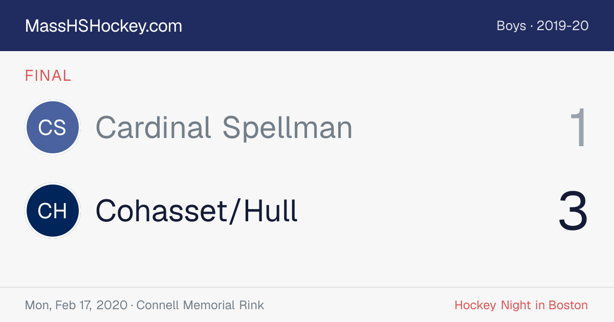 Cardinal Spellman at Cohasset/Hull score card