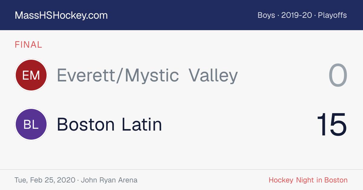 Everett/Mystic Valley at Boston Latin score card