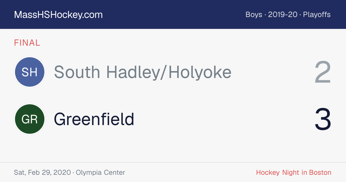 South Hadley/Holyoke at Greenfield score card