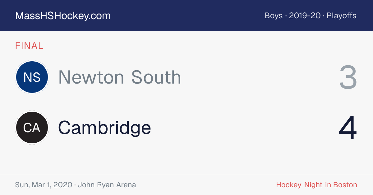 Newton South at Cambridge score card