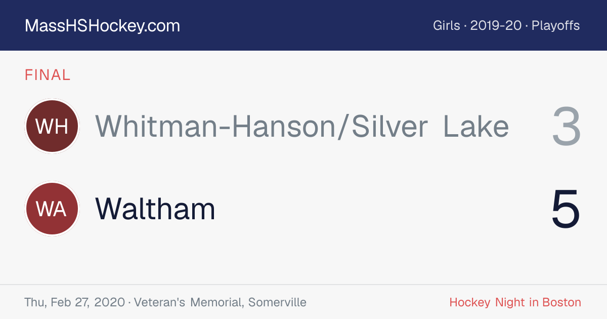 Whitman-Hanson/Silver Lake at Waltham score card