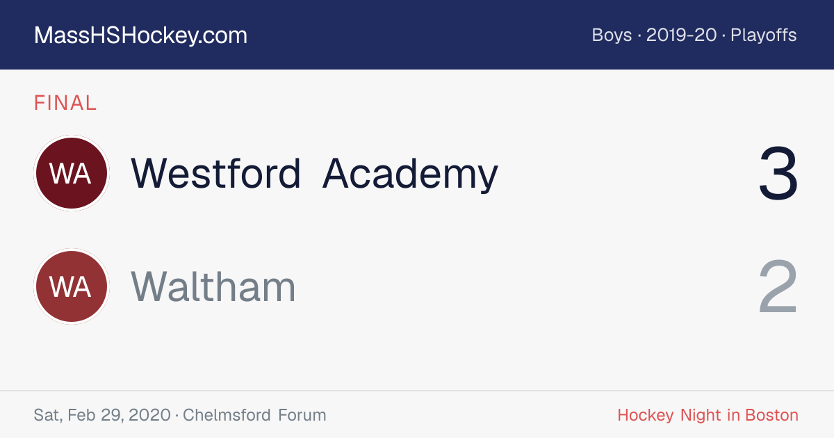Westford Academy at Waltham score card
