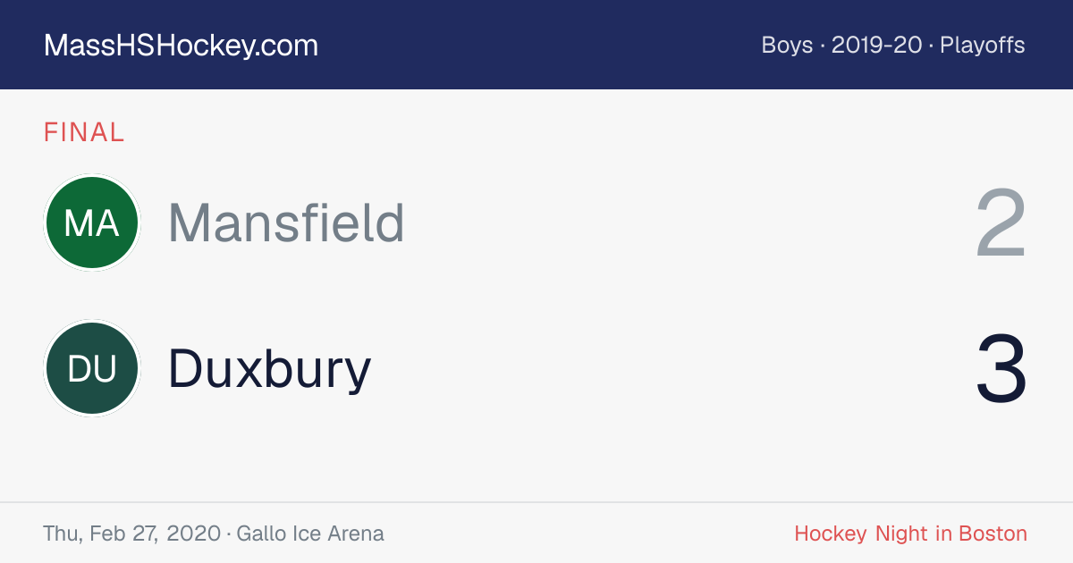 Mansfield at Duxbury score card