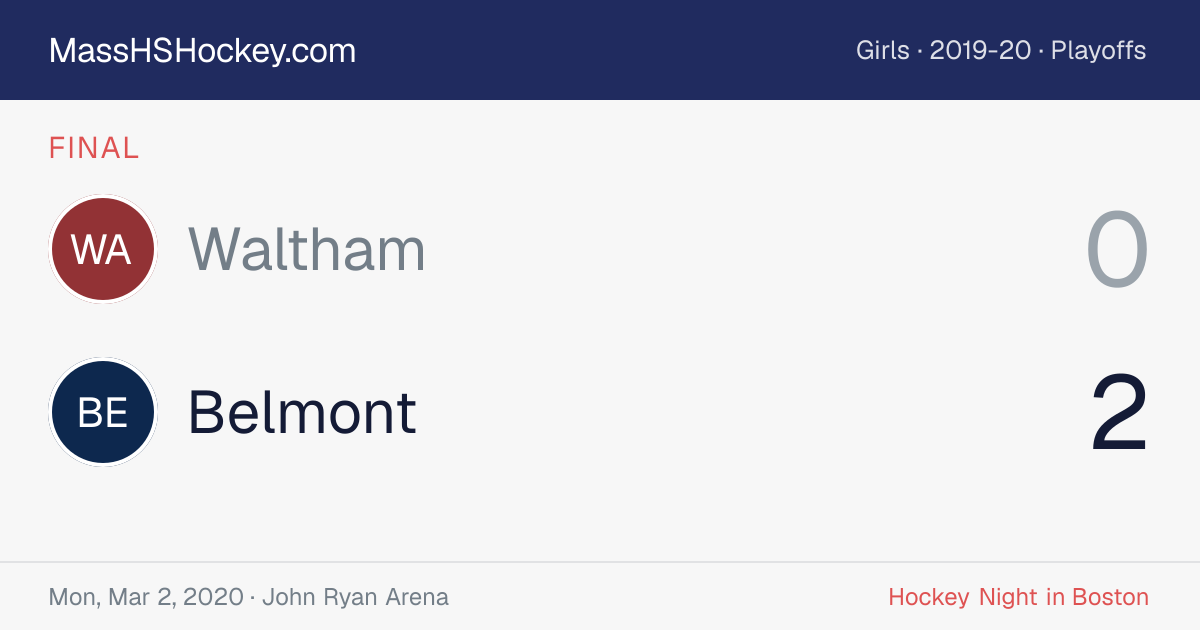 Waltham at Belmont score card