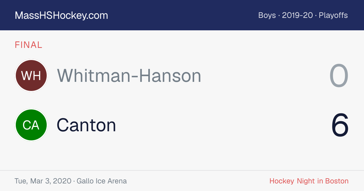 Whitman-Hanson at Canton score card