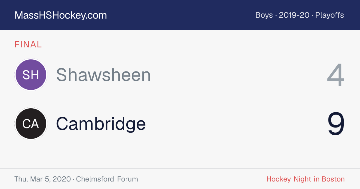 Shawsheen at Cambridge score card