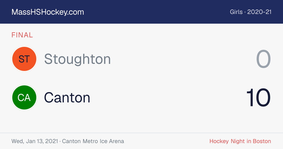 Stoughton at Canton score card