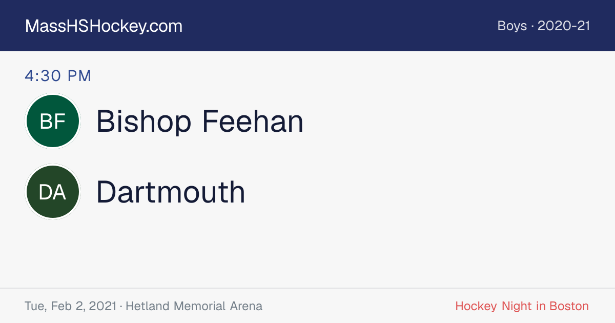 Bishop Feehan at Dartmouth score card