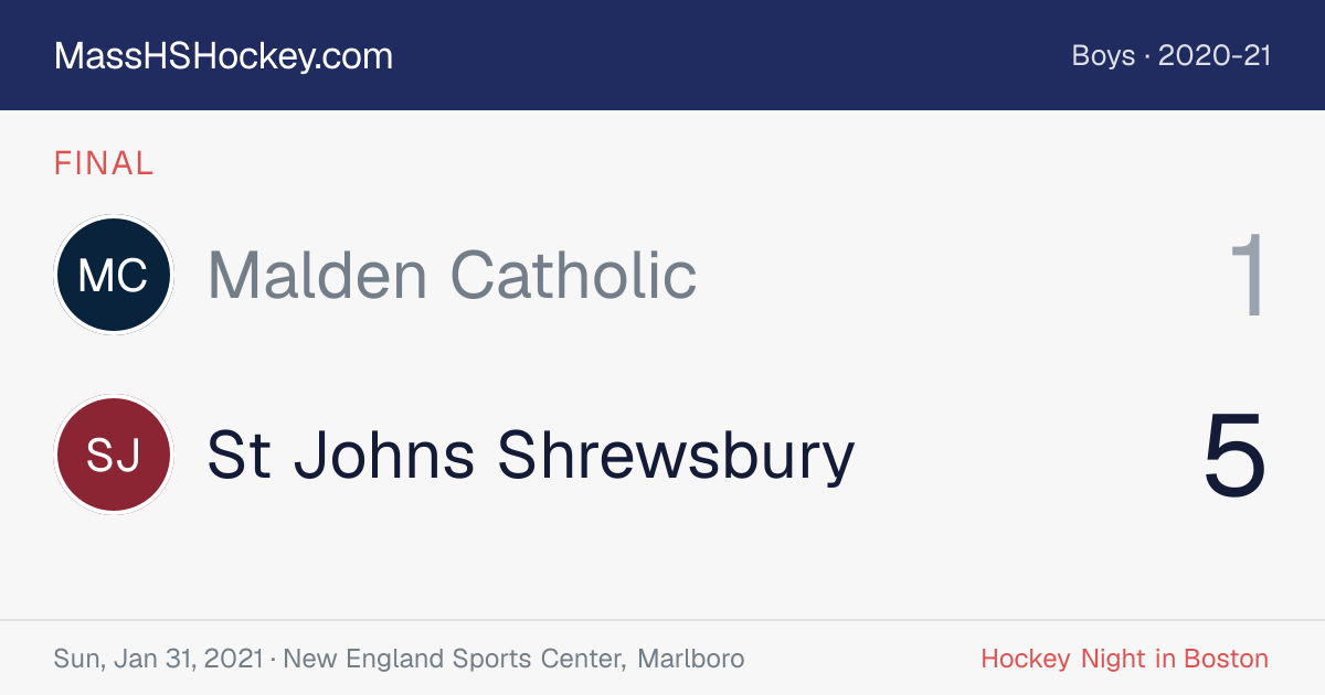 Malden Catholic at St Johns Shrewsbury score card