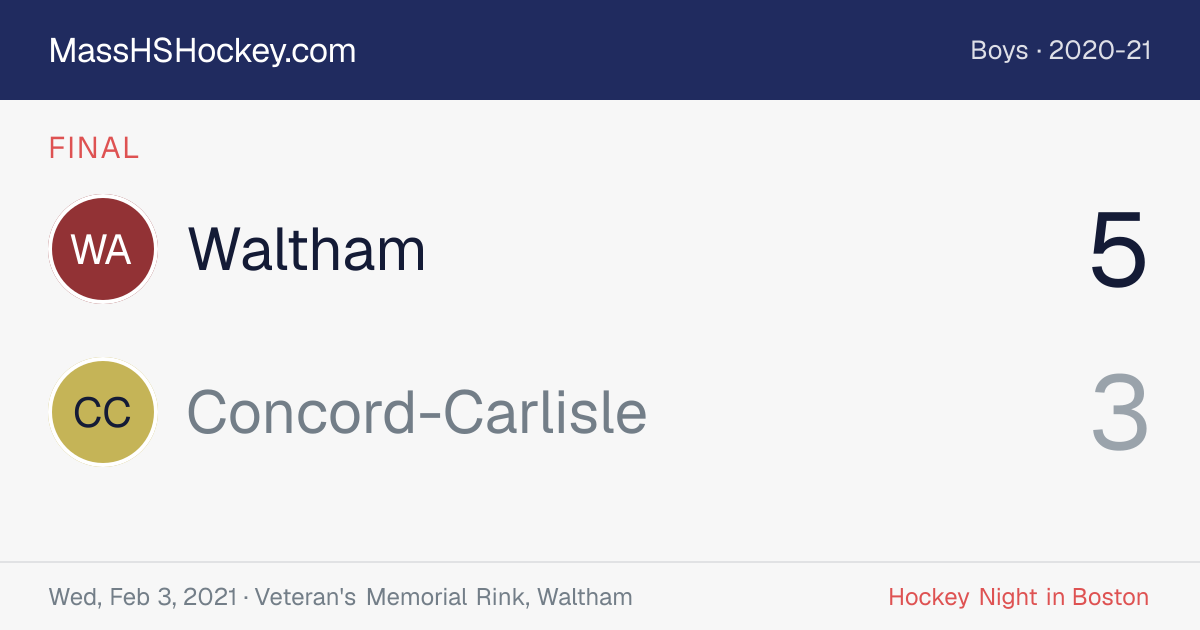 Waltham at Concord-Carlisle score card
