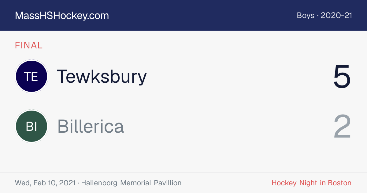 Tewksbury at Billerica score card