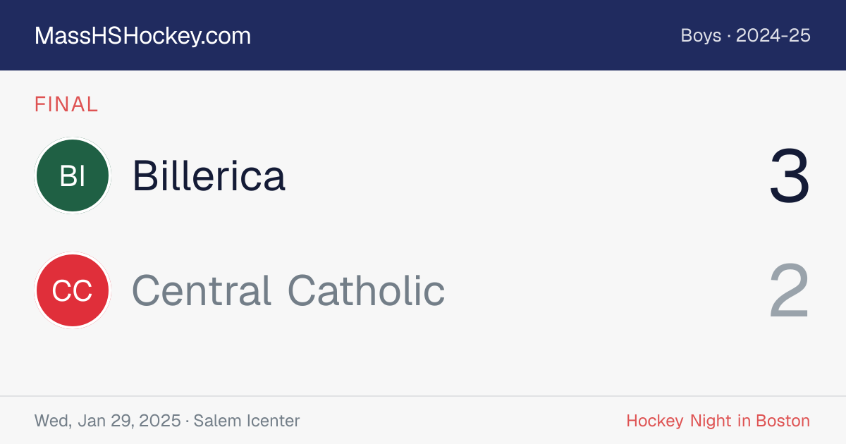 Billerica at Central Catholic score card