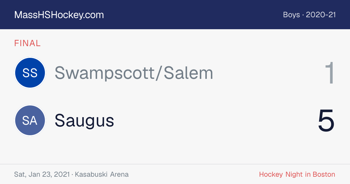 Swampscott/Salem at Saugus score card