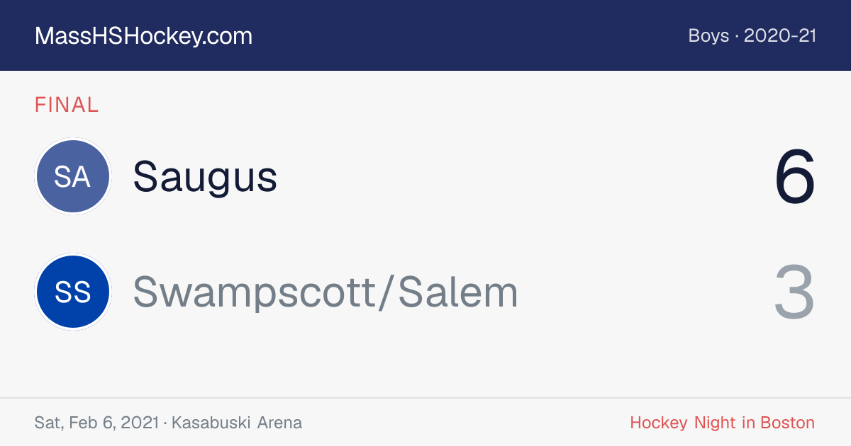 Saugus at Swampscott/Salem score card