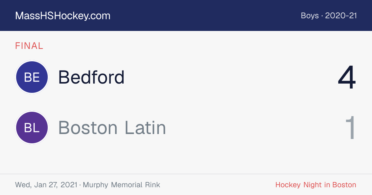 Bedford at Boston Latin score card
