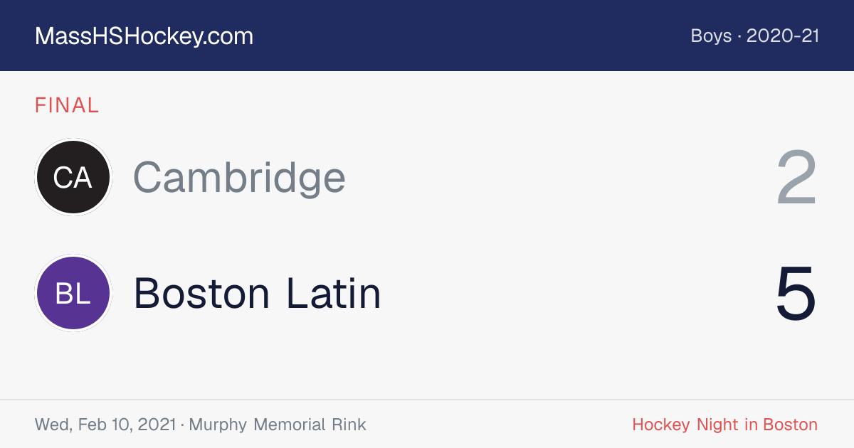 Cambridge at Boston Latin score card